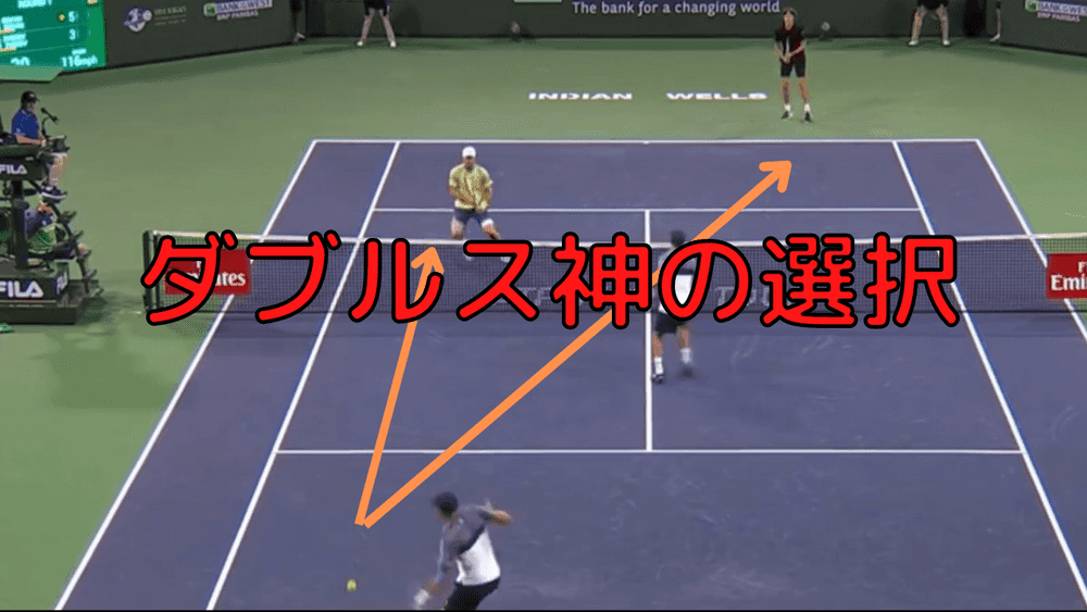 テニスのダブルスでは突き球を効果的に使って相手前衛の動きを止めたい